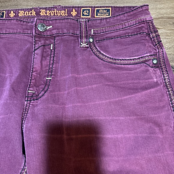 Rock Revival Straight Relaxed Mike Pink Magenta Burgundy Men's 42 x 34 - Picture 5 of 14